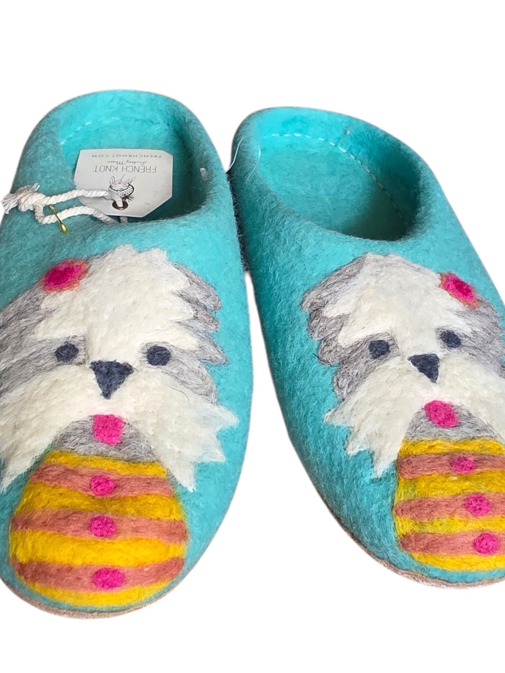 NWT French Knot Lindsay Mason Wool Felt Dog Slippers Medium Handmade Nepal